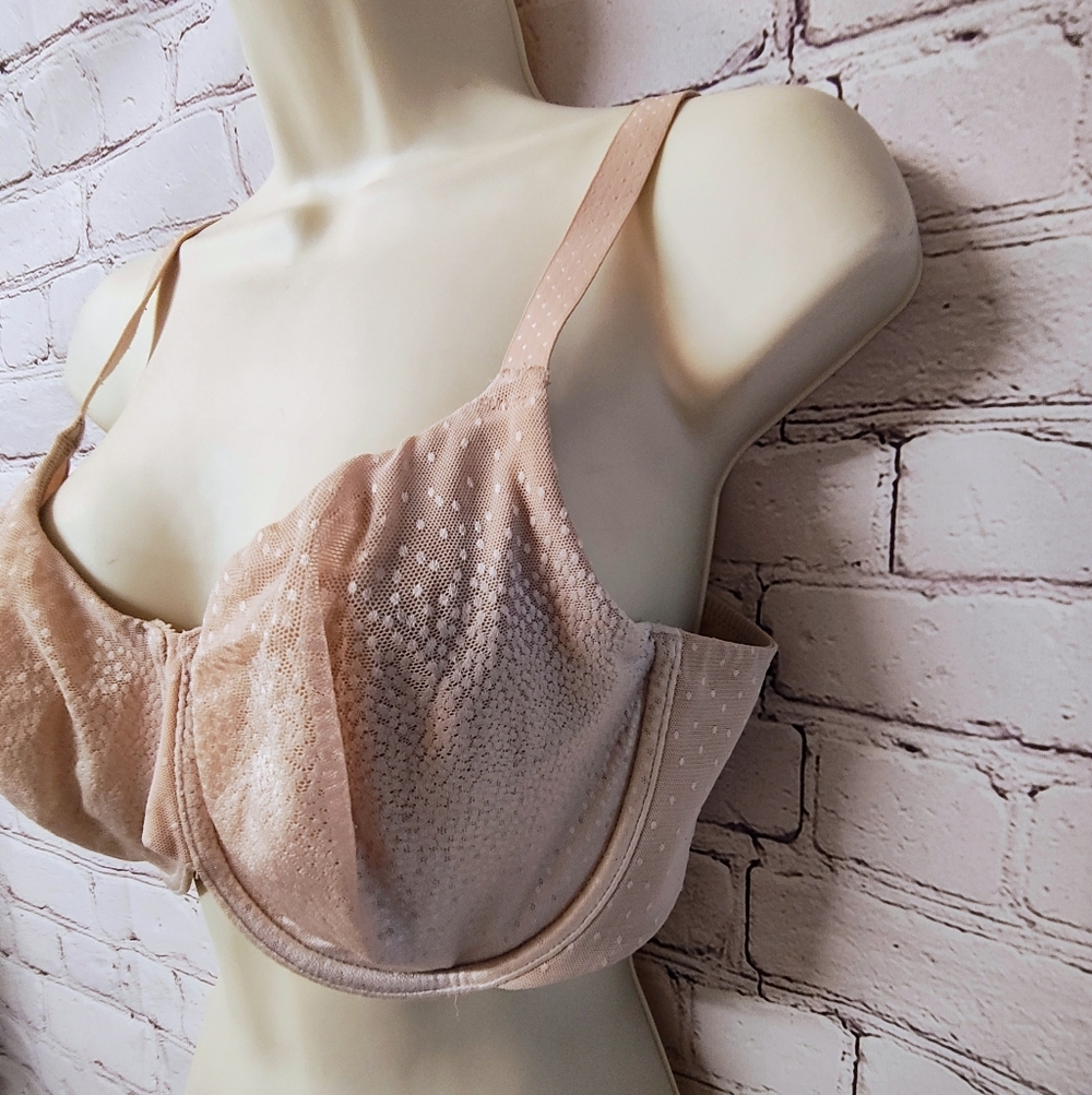 Wacoal Back Appeal Underwire Unlined Bra 34DDD Cream Dot Mesh - Picture 5 of 9